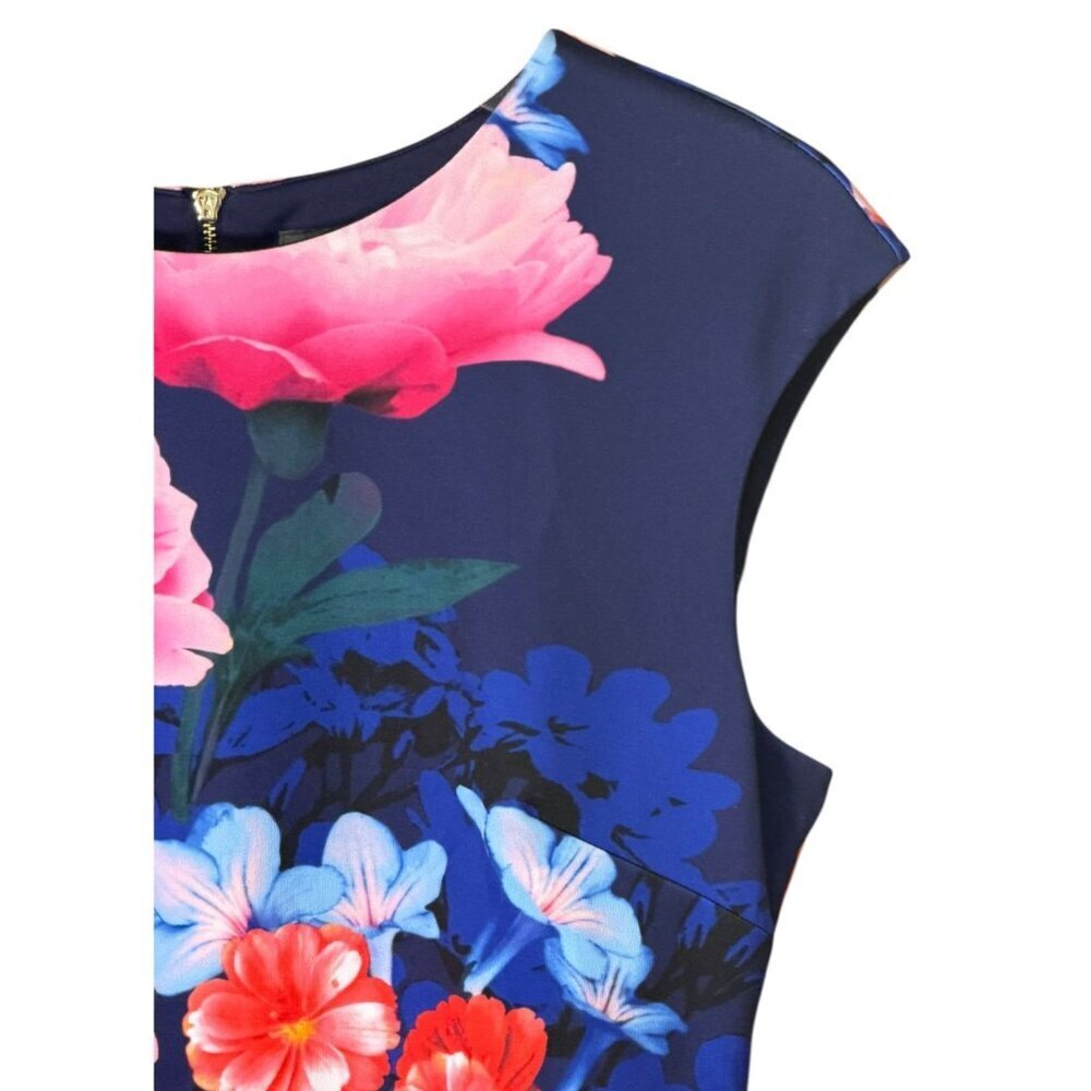 Vince Camuto Floral Sheath Dress Navy Multicolor Exposed Zipper Size 10 - Picture 6 of 10